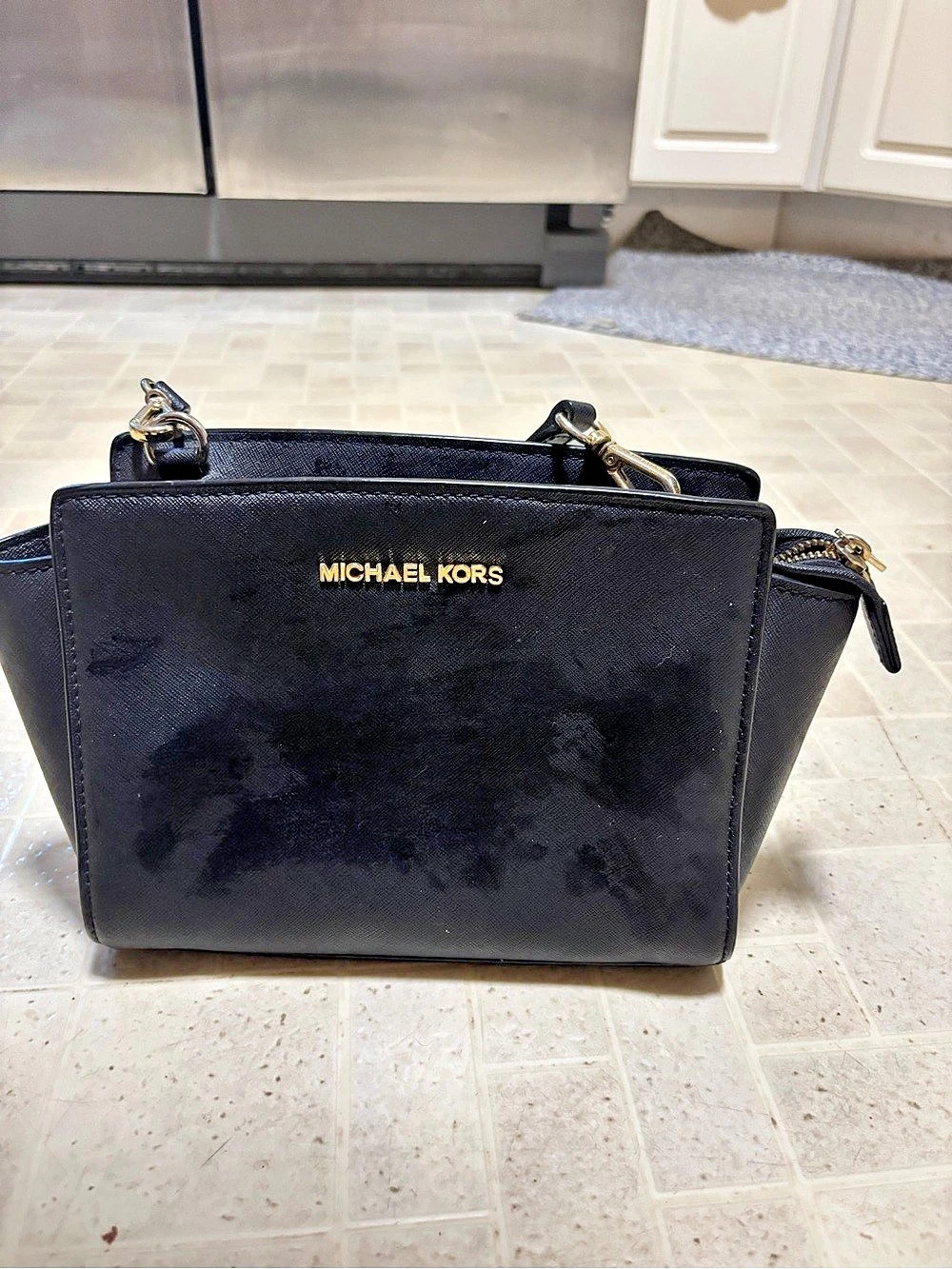 Michael Kors Selma Medium Saffiano Leather Satchel Crossbody Black Bag